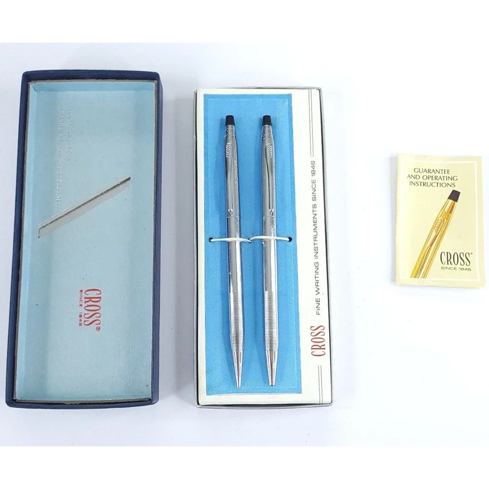 Cross Silver Chrome Ball Point Pen Mechanical Pencil Set 3501 In Original Box
